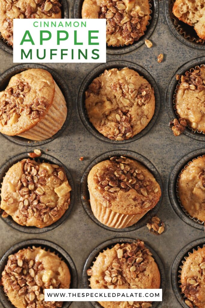 Muffins in a tin with the text cinnamon apple muffins