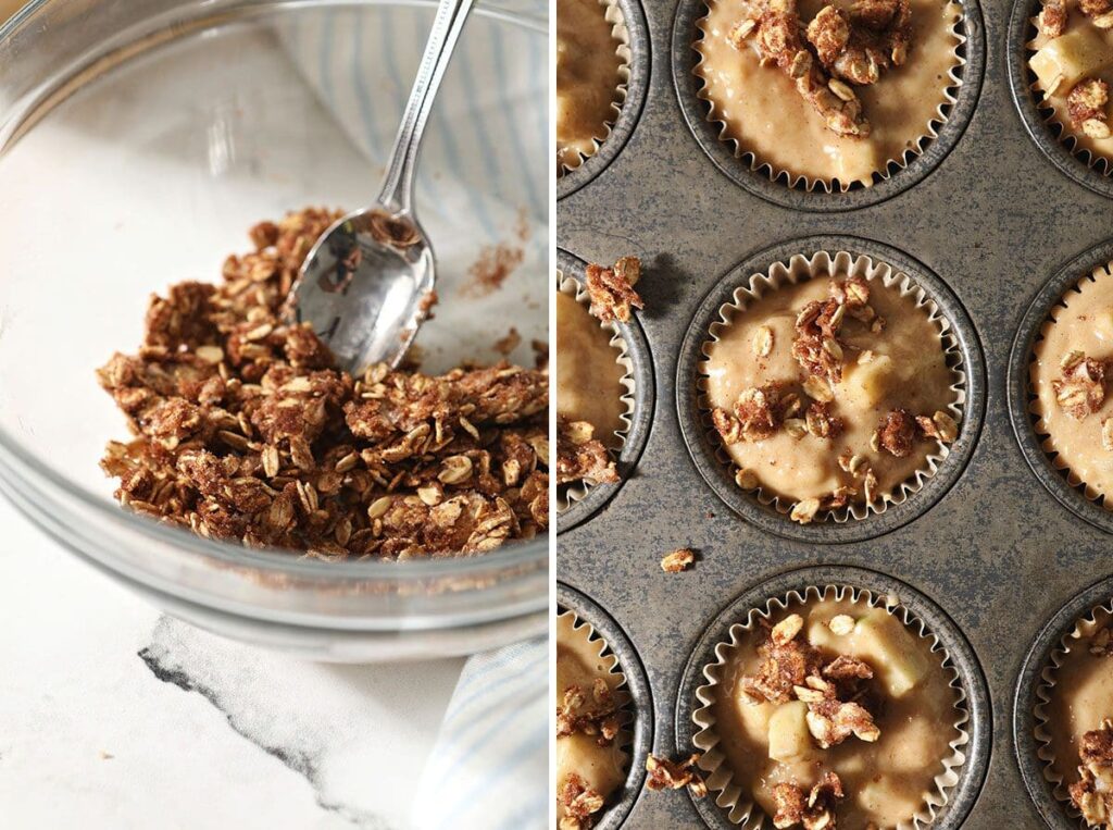 Collage showing how to make the oatmeal topping