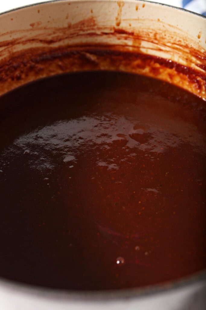 Homemade BBQ sauce in a dutch oven after cooking