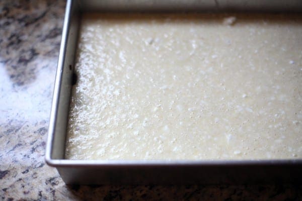 A cheesecake mixture in a baking pan