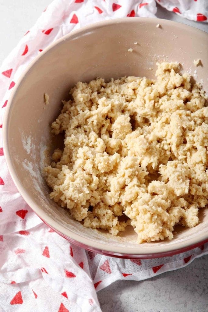 a bowl of sugar cookie batter after mixing and before chilling