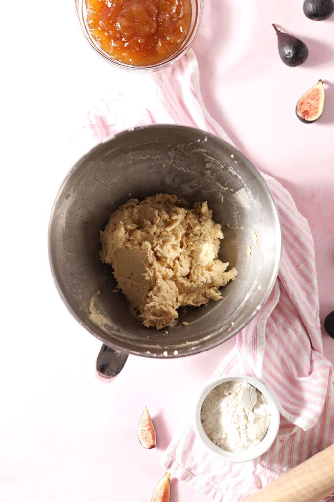 the final cookie dough in a metal bowl