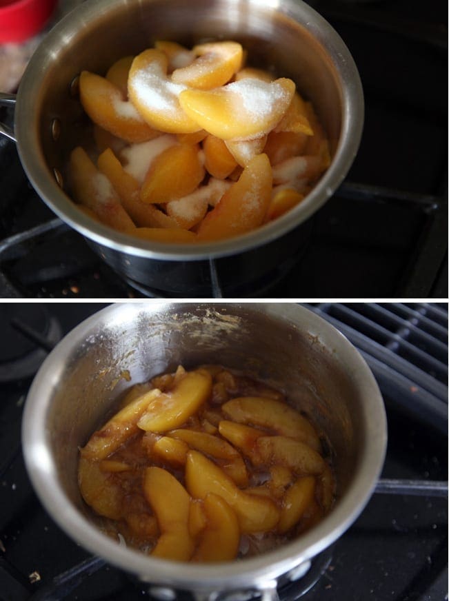 A collage of two images shows how the compote is made in a saucepan