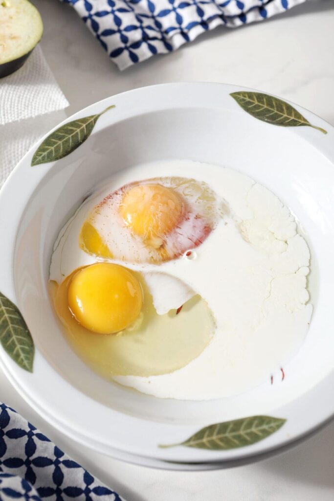 Eggs and milk in a bowl