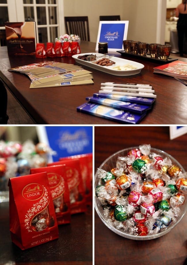 Collage of three images showing chocolates on a wood table 