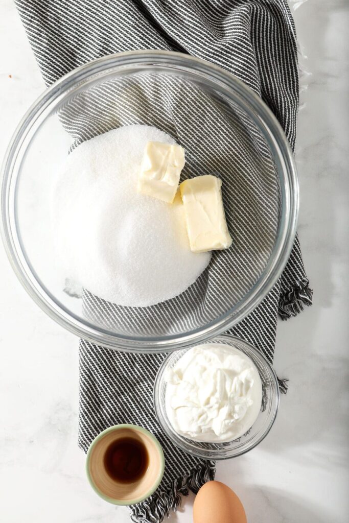 Sugar and butter in a bowl before creaming