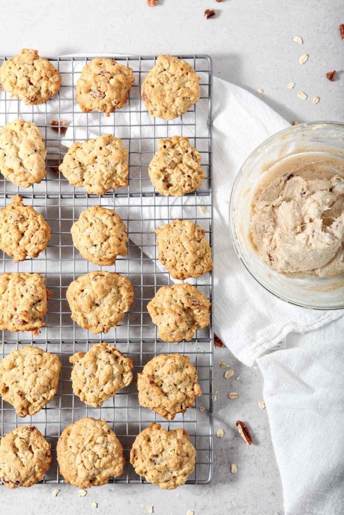 Quebec Maple Pecan Drop Cookies cool on a wire cooling rack