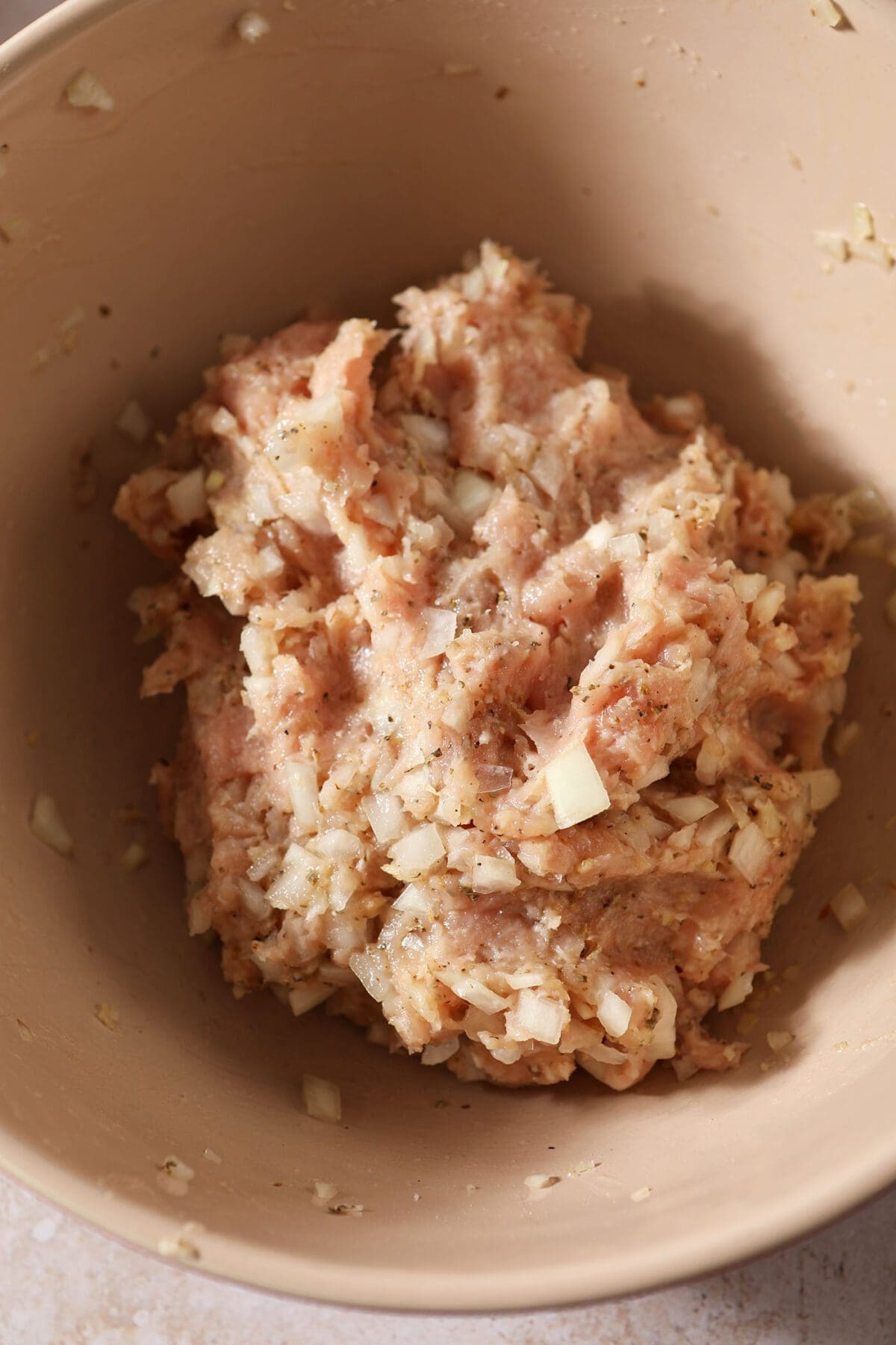 Turkey meatballs before shaping in a bowl