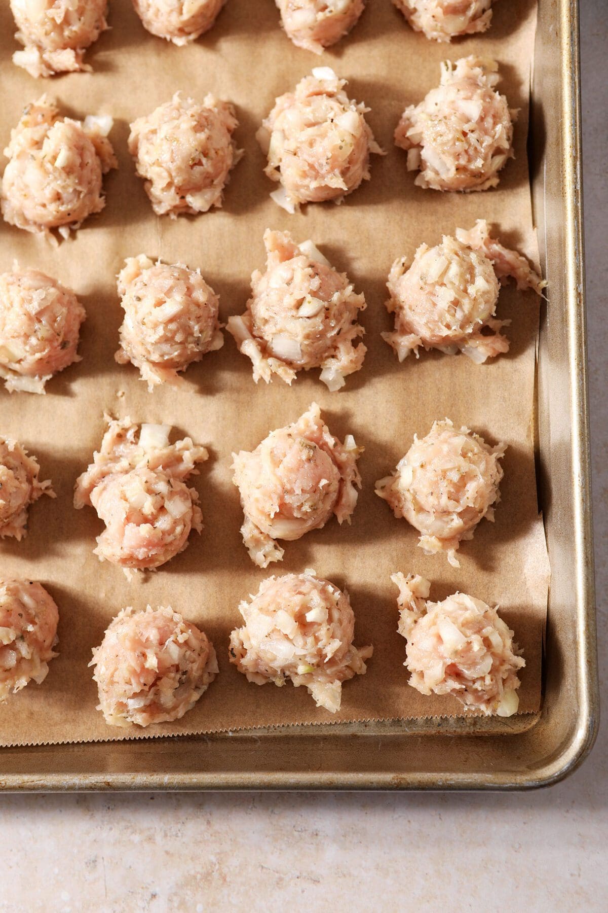 Raw turkey meatballs before baking