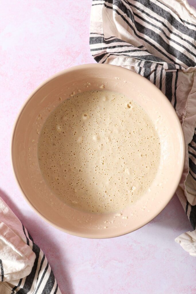 Oat pancake batter in a bowl before cooking