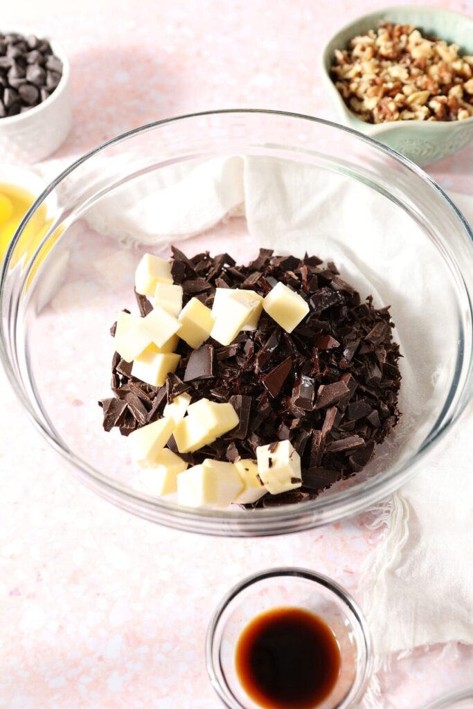 Butter and chocolate in a bowl before melting