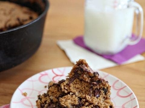 Info graphic of cookie cake next to glass of milk