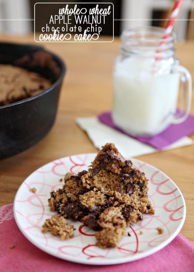 Info graphic of cookie cake next to glass of milk 