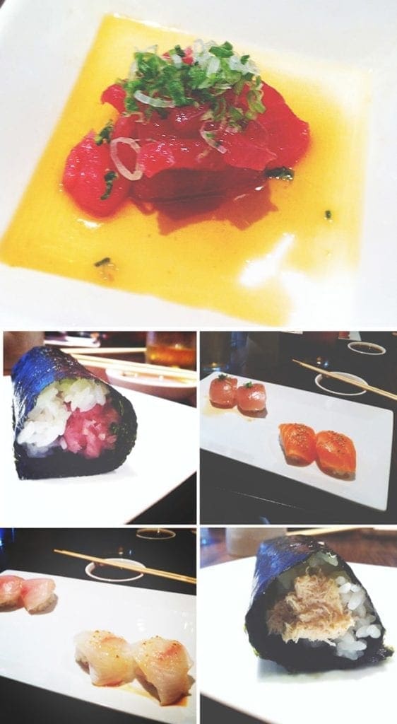 A collage of sushi at Sugarfish in Los Angeles