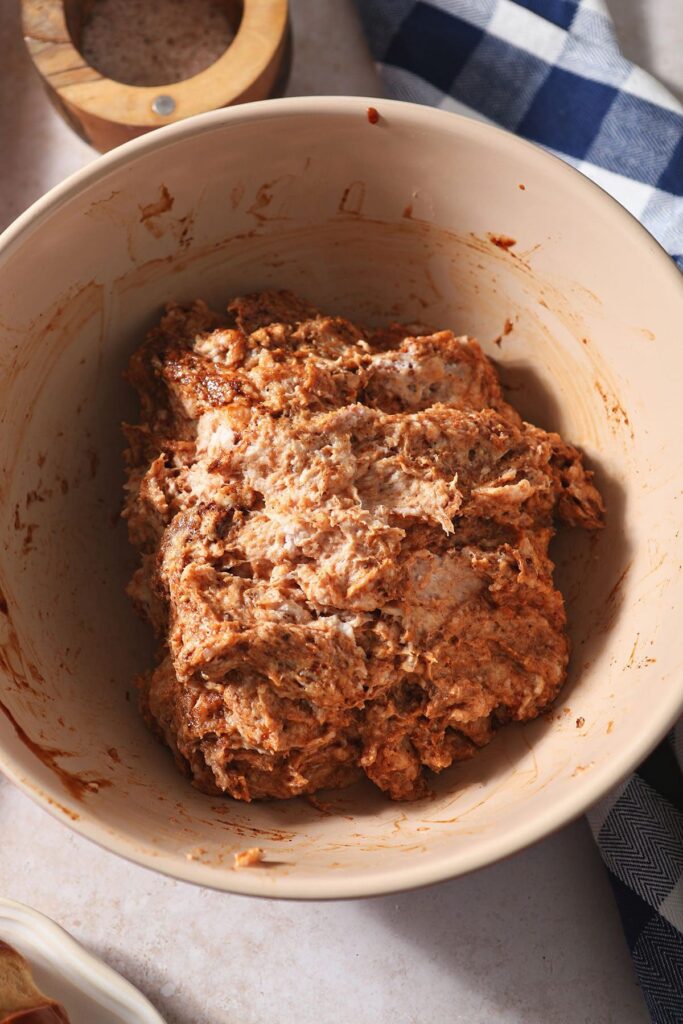 BBQ turkey burger meat in a bowl before shaping burgers