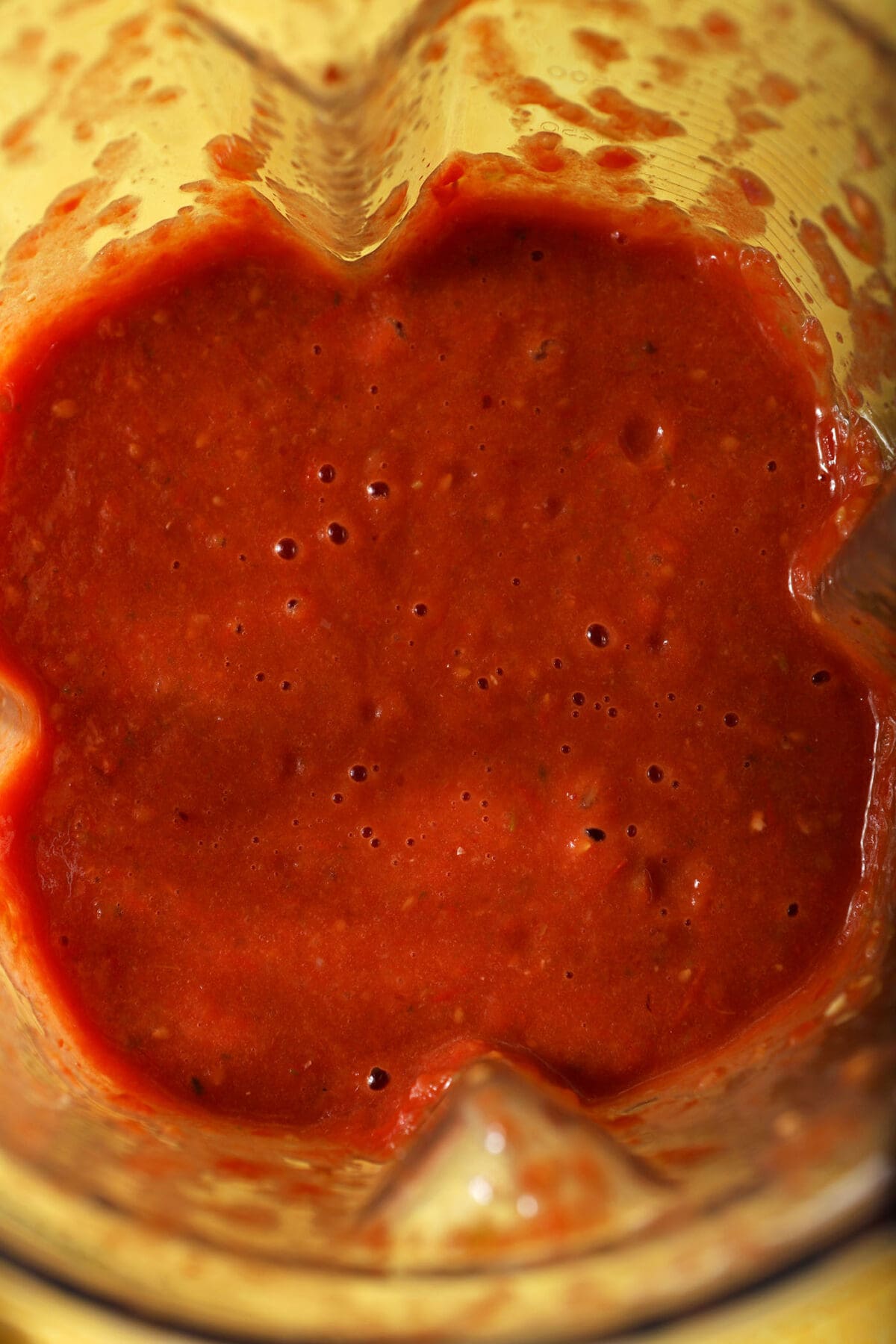 Blended salsa in the base of a blender