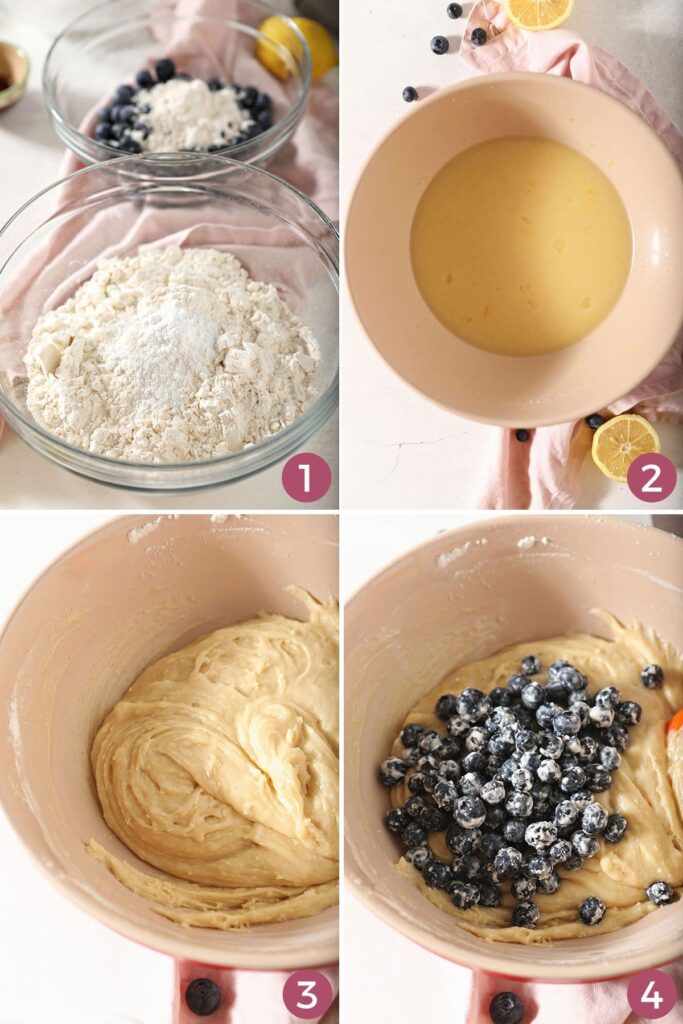 Collage showing how to make lemon blueberry bread