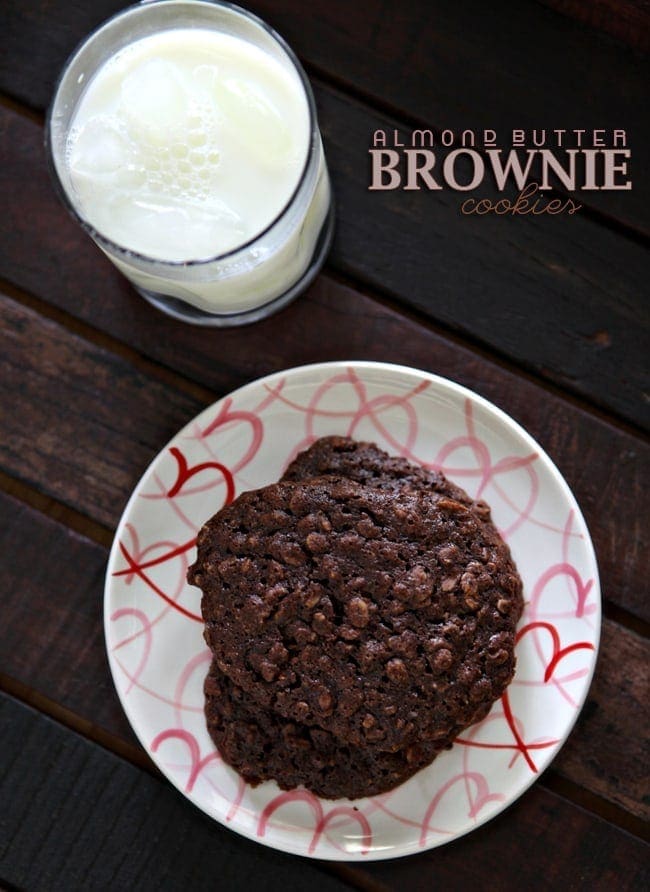 almond butter brownie cookie on a plate with hearts