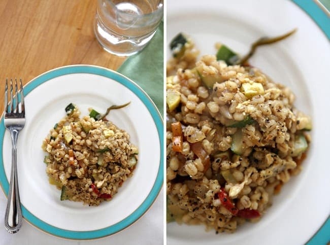 Collage of two different views of Veggie Fried Barley on a plate