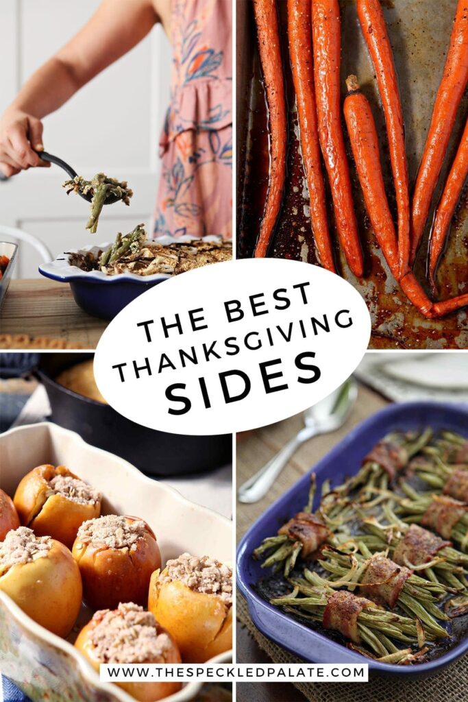 Collage of four images showing different Thanksgiving sides with the text 'the best thanksgiving sides'