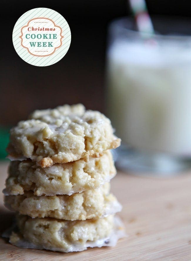 Stack of shortbread cookies with glass of milk 