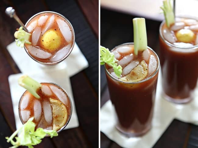 Collage of two images of Bloody Marys, pictured side by side