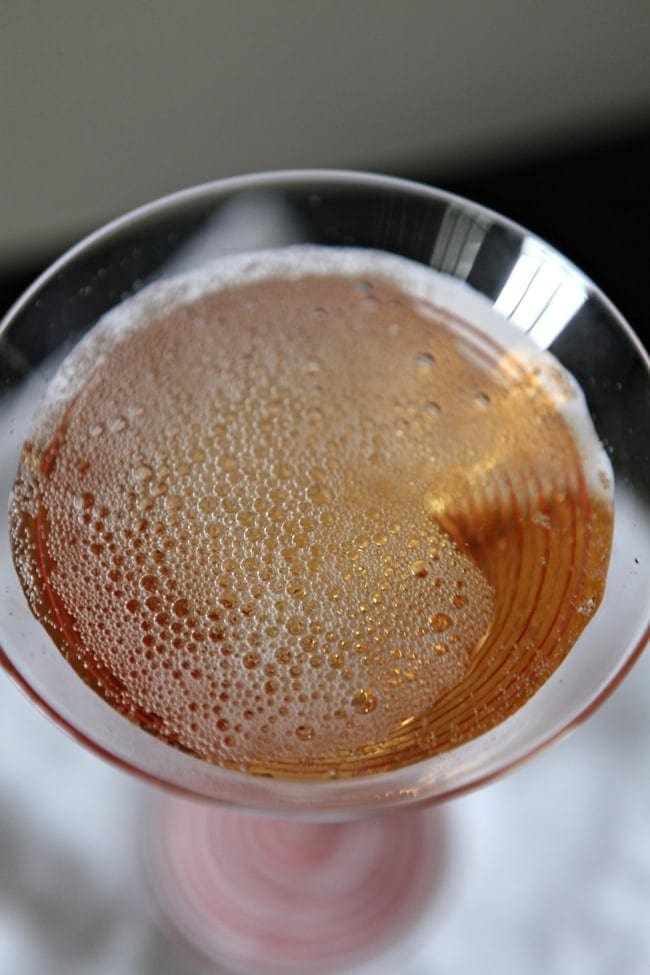 Overhead close up of Southern Champagne in glass 