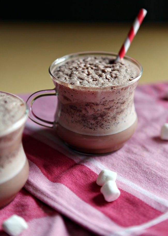 Cool down this winter with homemade Iced Cocoa. The drink is sweet and perfect to split with a sweetheart, especially while you're bundled up!