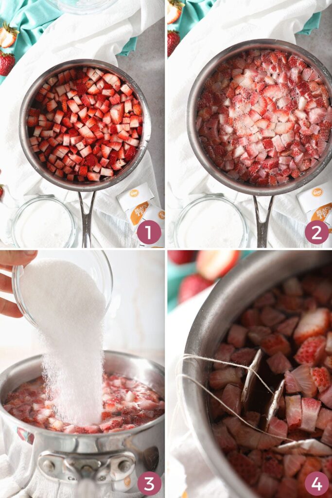 Collage of how to make and steep strawberry tea