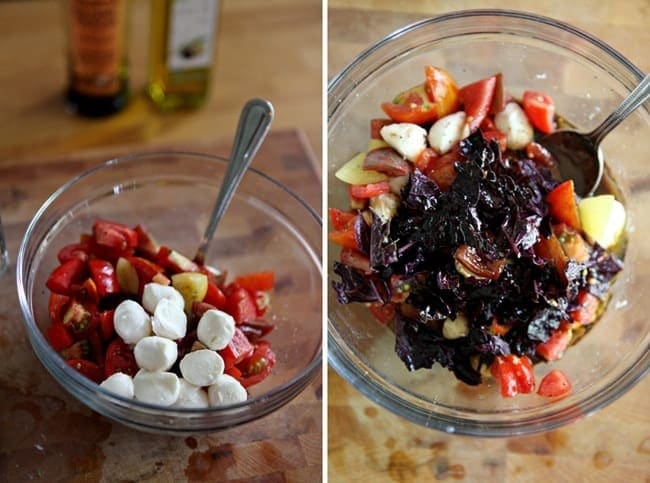 Mixed salad ingredients in glass bowl 