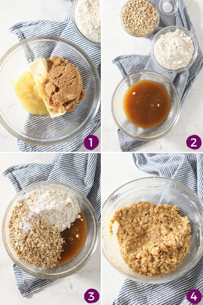 Collage showing how to the shortbread crust for the pecan bars