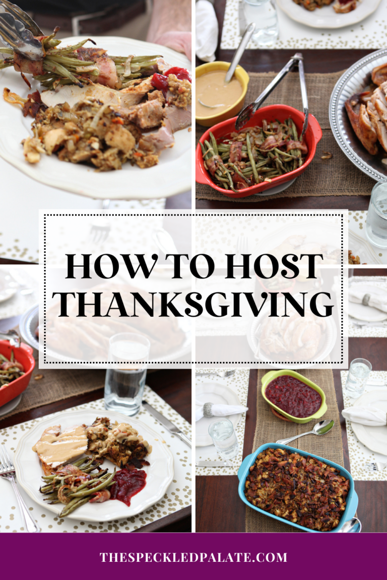 collage of four images with the text how to host thanksgiving