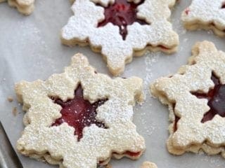 Raspberry Linzer Snowflake Cookies
