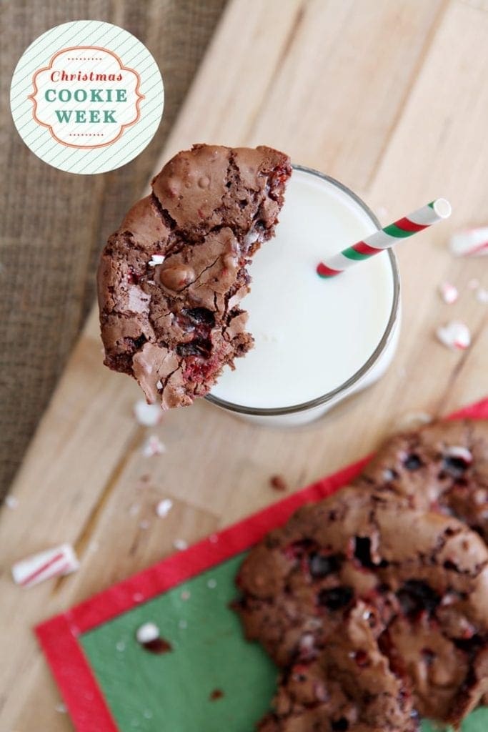 Slightly sweet, chewy Peppermint Brownie Cookies are bursting with candy cane chunks. They are the perfect gluten free dessert for the holidays!