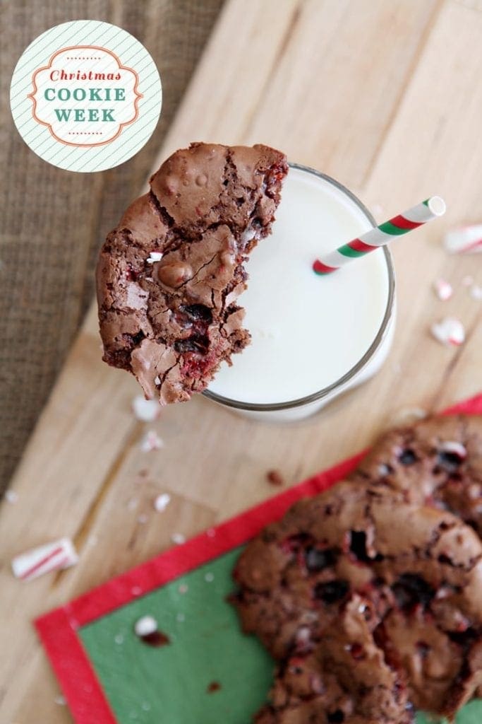 Slightly sweet, chewy Peppermint Brownie Cookies are bursting with candy cane chunks. They are the perfect gluten free dessert for the holidays!