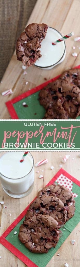 Peppermint brownie cookies served with glass of milk on Christmas napkins 