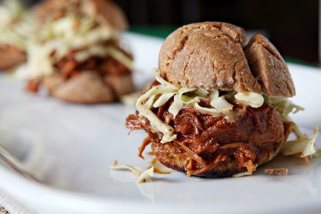 Slow Cooker BBQ Chicken Sandwiches with Mustard Coleslaw