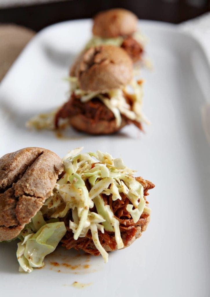 Slow Cooker BBQ Chicken Sandwiches with Mustard Coleslaw // @speckledpalate