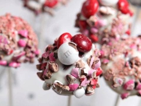 Close up of m&m's on brownie pops