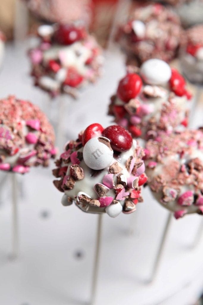 Close up of m&m's on brownie pops 