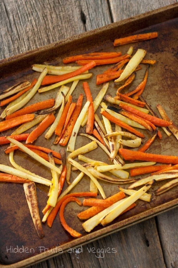 Parsnip Fries on baking sheet