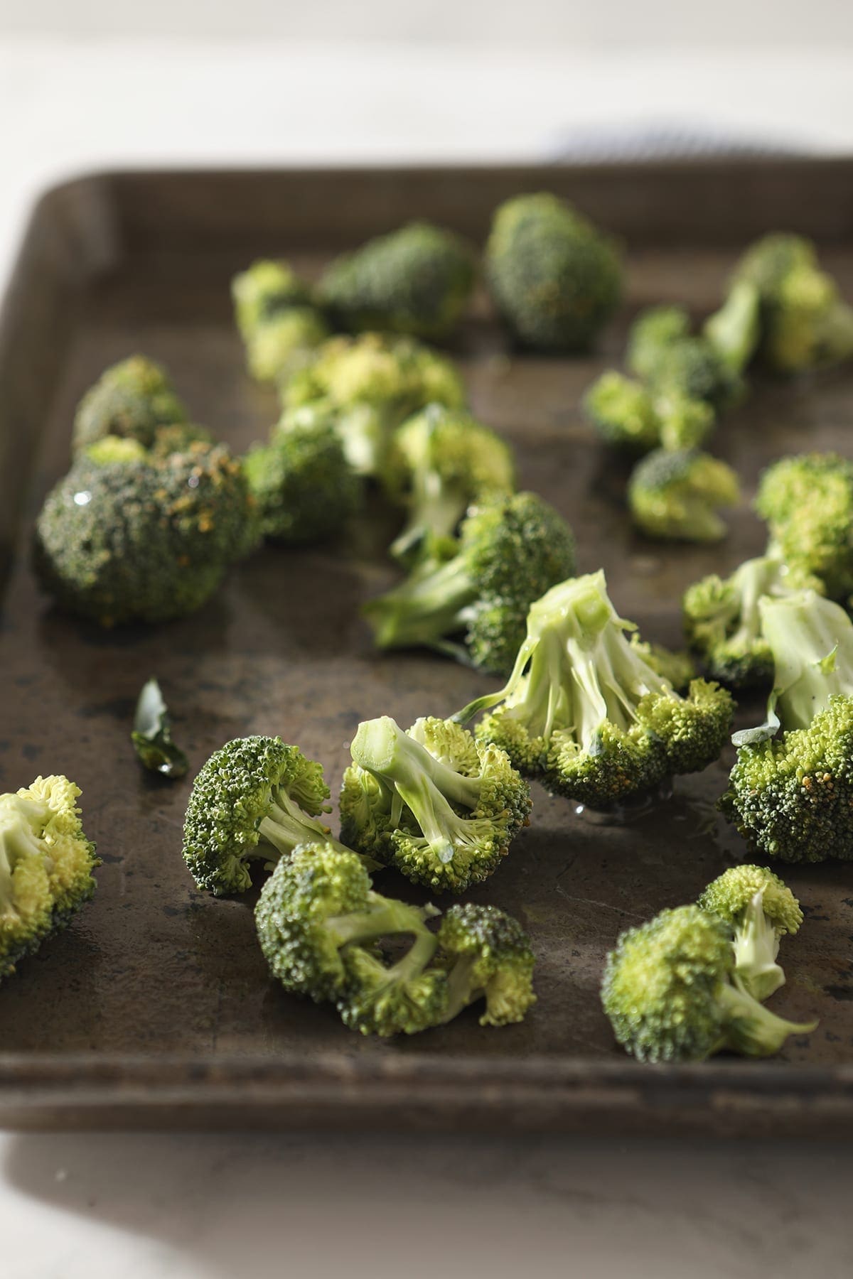 Fresh broccoli on a sheet pan