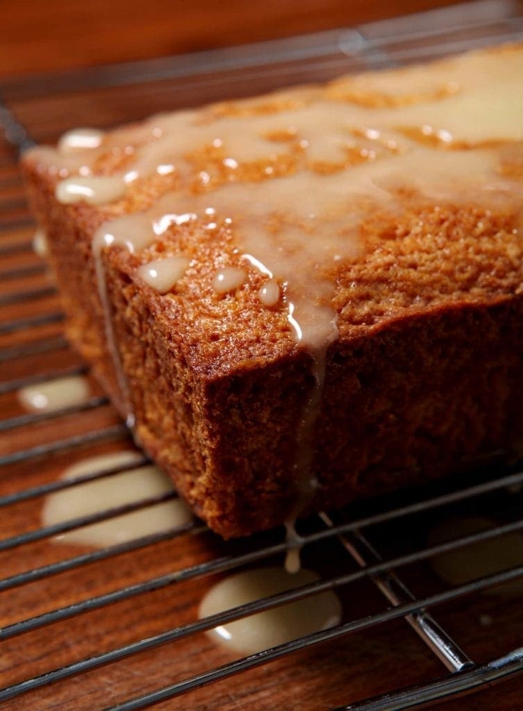 angle loaf of bread with glaze