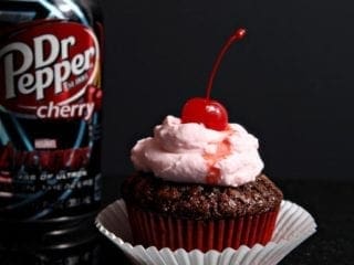 Dr Pepper® Cherry Cupcakes with Grenadine Whipped Cream