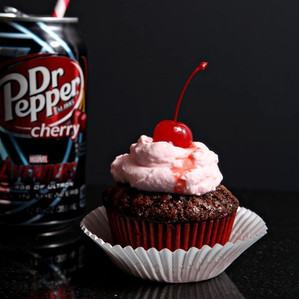 Dr Pepper® Cherry Cupcakes with Grenadine Whipped Cream