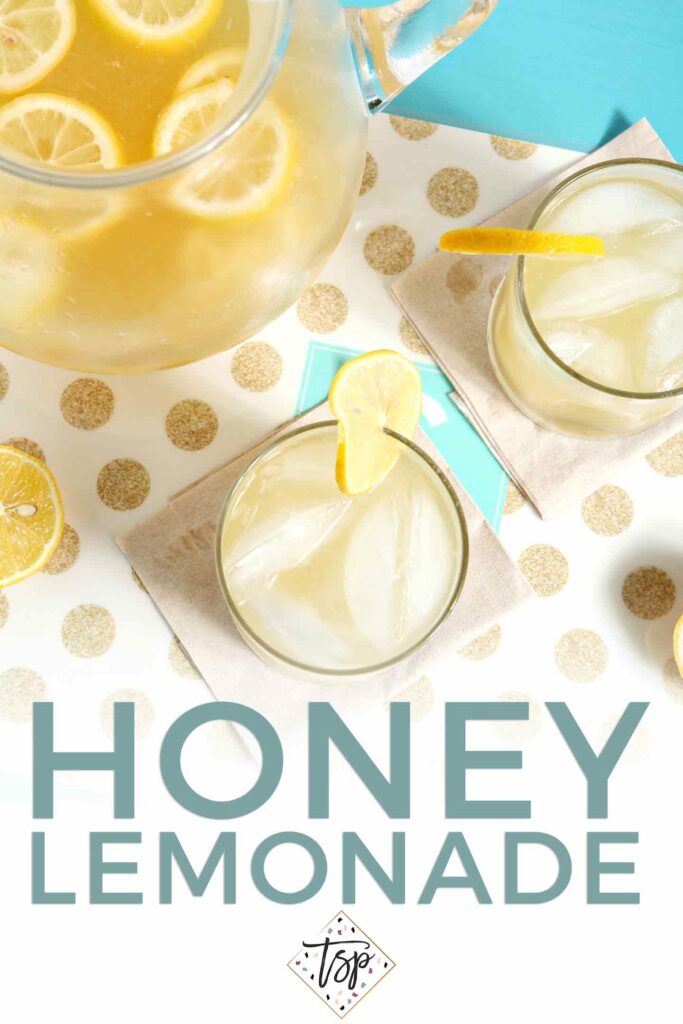 Overhead image of Honey Lemonade with Pinterest text overlaid on it