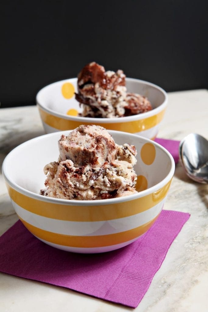 Two striped bowls of Raspberry Gelato 