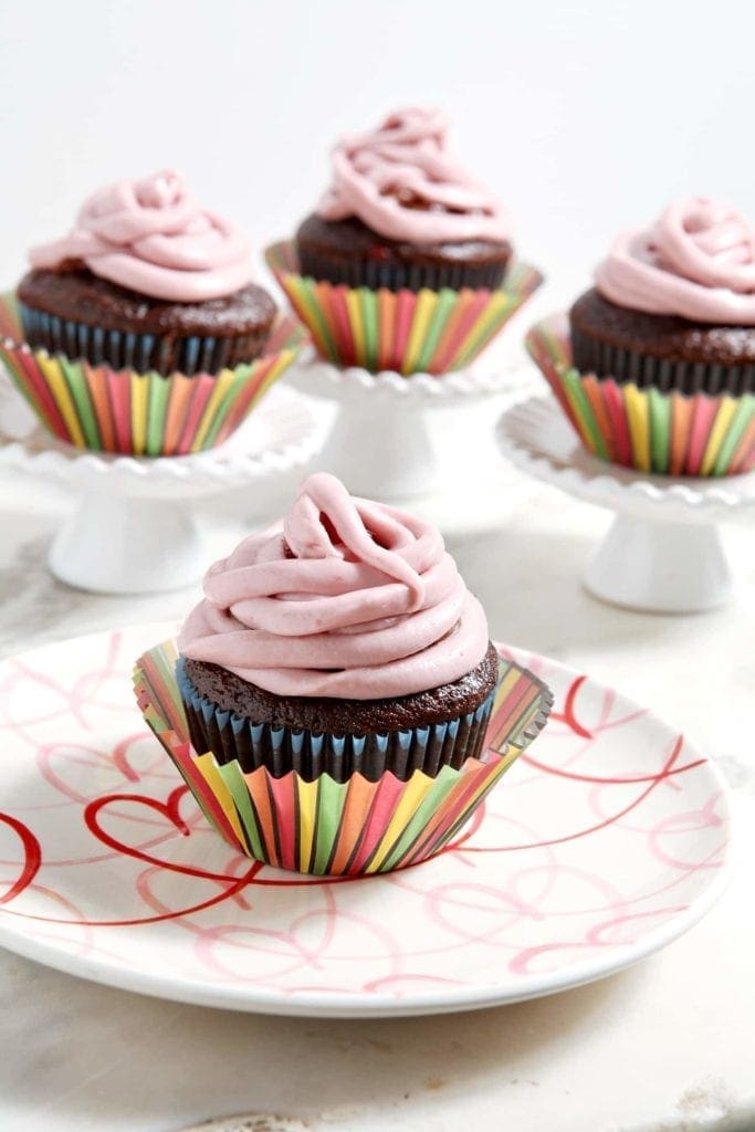 Chocolate Raspberry Cupcakes with Easy Raspberry Frosting