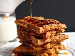 Pumpkin Waffles with Cinnamon Maple Syrup