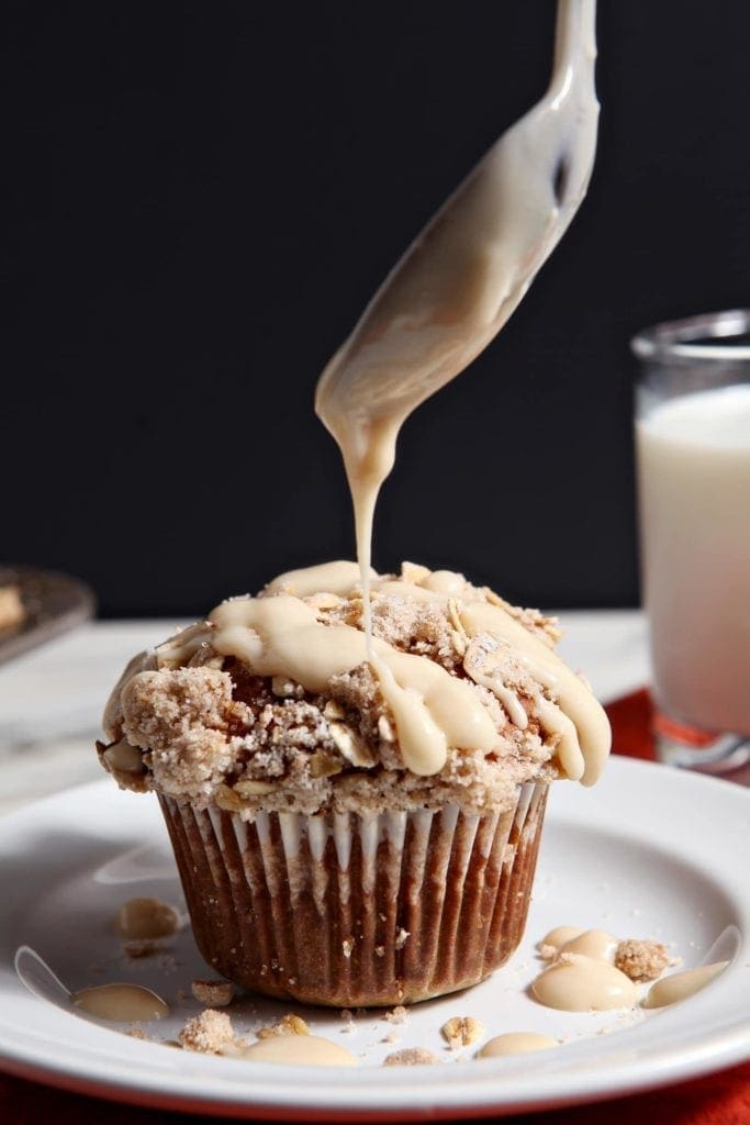 Brown Butter Pumpkin Streusel Muffins with Maple Cream Cheese Glaze